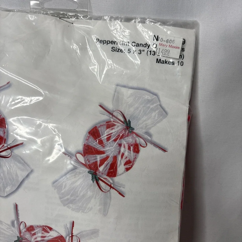 Vintage Mary Maxim Needlepoint Peppermint‎ Candy Christmas Ornaments Makes 10
